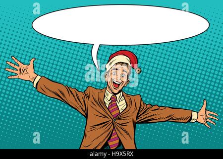 Hallo Geschäftsmann Weihnachtsüberraschung. Pop-Art-Retro-Vektor-illustration Stock Vektor
