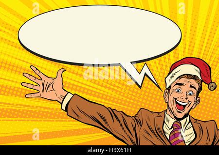 Hallo Geschäftsmann Weihnachtsüberraschung. Pop-Art-Retro-Vektor-illustration Stock Vektor