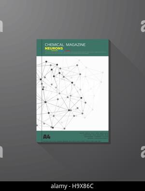 Abstrakte Wissenschaft und chemische Vektor Broschüre Design-Vorlage. Chemische Verbindungen, Linien und Punkte. Stock Vektor