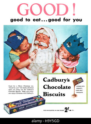 1956 britische Weihnachten Werbung für Cadbury Schokoladenkekse Stockfoto