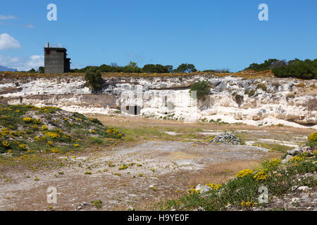 Der Steinbruch wo Gefängnisinsassen arbeiten brechen musste Felsen, Robben Island, Cape Town, Südafrika Stockfoto