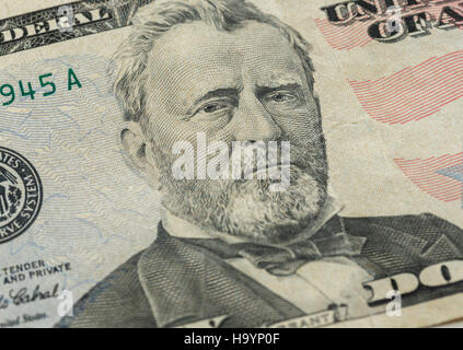 Ulysses S. Grant konfrontiert uns 50 oder 50 Dollar bill Makro, USA Geld closeup Stockfoto