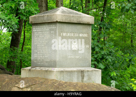 20. Maine Infanterie-Denkmal, Gettysburg National Military Park, Pennsylvania Stockfoto