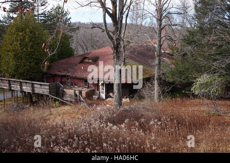 Verlassenen Hütte im aufgelösten Grossinger Resort im Bundesstaat New York Stockfoto