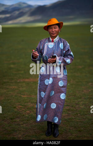 Mongolei, Uvs Provinz, westlichen Mongolei, Nomaden in der steppe Stockfoto