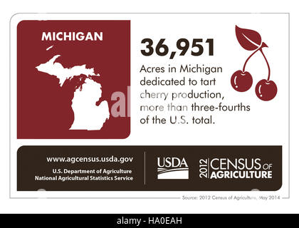 Diese Infografik des Bundesstaates Michigan stellt wichtige Daten und Statistiken über Landwirtschaft, natürliche Ressourcen und Umweltschutz im Bundesstaat vor. Sie bietet einen informativen Überblick über die Umweltauswirkungen und Beiträge zur Landwirtschaft in Michigan. Stockfoto