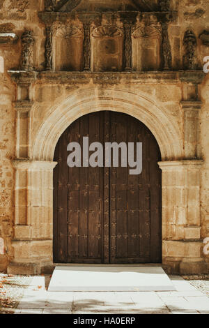 Schöne alte Tür mit Schmiedeeisen Dekoration Stockfoto