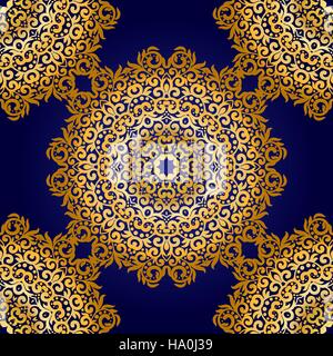 Reiche gold Musterdesign im indischen Stil. Böhmische Karten mit Mandalas. Royal Blau und Gold. Einzigartige Vorlage für Design oder Hintergrund. Stock Vektor