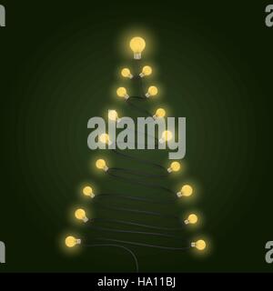 Bunte Glühbirnen und Weihnachtsbaum-Symbol. Frohe Weihnachten abstrakten Hintergrund. Design für Weihnachten-Postkarte, Merry Christmas-Symbol, Logo oder Merry Stock Vektor