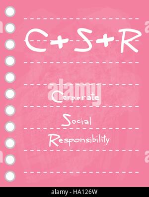 Geschäftskonzepte, rosa Papier mit CSR Abkürzung oder Corporate Social Responsibility zu Noten erreichen. Stock Vektor