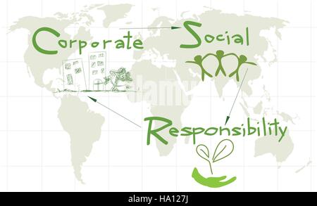 Geschäftskonzepte, World-Umgebung mit CSR Abkürzung oder Corporate Social Responsibility erreichen Notizen. Stock Vektor