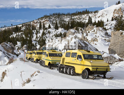 Yellowstonenps 25298433132 der letzten Reise für die Xanterra Bombardier Snowcoaches. Die Hoodoos Stockfoto