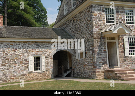 Dieses Bild zeigt das Hauptquartier Washingtons im Valley Forge National Park, wo George Washington und die Kontinentalarmee im Winter 1777–1778 campten. Die Stätte ist ein wichtiges Wahrzeichen in der Geschichte des Amerikanischen Unabhängigkeitskriegs. Stockfoto