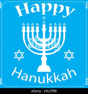 Hanukkah typografische Vektor-Design - Happy Chanukka. Jüdischer Feiertag. Hanukkah Menorah auf hellblauem Hintergrund Stock Vektor