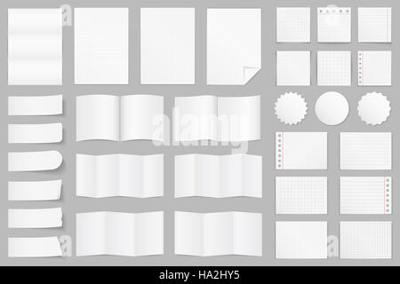 Sammlung von verschiedenen Papier - A4-Papier, Papier gefaltet, Broschüre Vorlagen, Aufkleber, Notizen Stockfoto