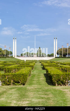 Der reizvolle übersehen oder Vista Point von Eduardo VII Park in Lissabon, Portugal. Der größte Park im Stadtzentrum und ein Wahrzeichen. Stockfoto