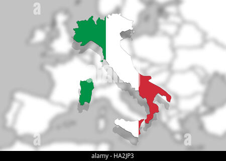Italien Karte und Flagge auf Europa-Hintergrund Stockfoto