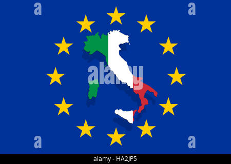 Italien Karte und Flagge auf Euro Union Hintergrund Stockfoto