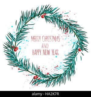 Weiße Karte mit Adventskranz und Beeren. Vektor-Illustration. Stock Vektor