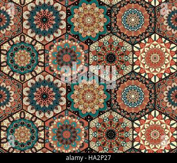 Fliesen-Muster-Mandala blau braun Stock Vektor