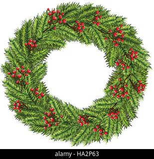 Weihnachten Kranz grüne Tanne. Vektor 3D Weihnachten Hintergrund. Stock Vektor