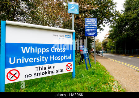 Melden Sie sich am Eingang zum Whipps Cross University Hospital, Waltham Forest, London. Mitglied des Barts Health NHS Trust Stockfoto