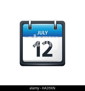 12 Juli. Isometrische Kalendersymbol mit Shadow.Vector Illustration, flache Style.Month und Date.Sunday,Monday,Tuesday,Wednesday,Thursday,Friday,Saturday.Week,Weekend,Red Brief Tag. Ferien 2017. Stock Vektor