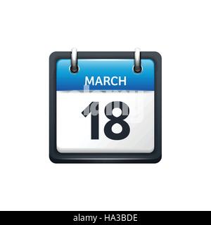 18. März. Isometrische Kalendersymbol mit Shadow.Vector Illustration, flache Style.Month und Date.Sunday,Monday,Tuesday,Wednesday,Thursday,Friday,Saturday.Week,Weekend,Red Brief Tag. Ferien 2017. Stock Vektor