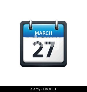 27 März. Isometrische Kalendersymbol mit Shadow.Vector Illustration, flache Style.Month und Date.Sunday,Monday,Tuesday,Wednesday,Thursday,Friday,Saturday.Week,Weekend,Red Brief Tag. Ferien 2017. Stock Vektor