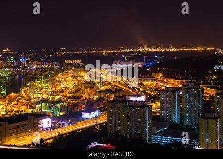 abstrakt Nacht Stadtbild auf Industrie-Zone in Singapur - können anzeigen oder montage auf Produkt Stockfoto