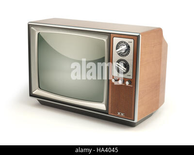 Vintage TV-Set isoliert auf weißem Hintergrund. Kommunikation, Medien und Fernsehen Konzept. 3D illustration Stockfoto