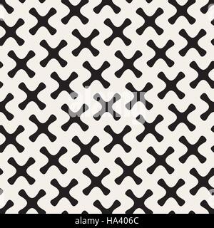 Nahtlose schwarz-weiß Vektor abgerundet Kreuzes geometrisches Muster Stock Vektor