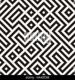 Vektor-nahtlose schwarz-weiß-Labyrinth Linien geometrisch Stock Vektor