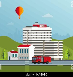 Vector Flat Style Stadtbild Bauten Illustration Stock Vektor