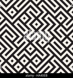 Vektor-nahtlose schwarz-weiß-Labyrinth Linien geometrisch Stock Vektor