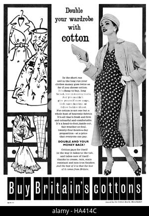 1957 britische Werbung von The Cotton Board, Manchester Stockfoto