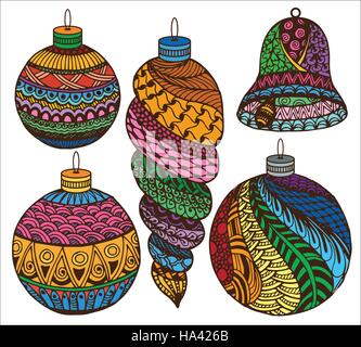 Zentangle Weihnachtskollektion. Skizze von Spur. Handschriftliche ethnischen floral Doodle. Zendoodle-Vektor-Design-Elemente. Weihnachten für Malbuch eingestellt, Stock Vektor