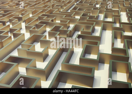 3D Abbildung gold Labyrinth, komplexe Konzept zur Problemlösung. Stockfoto