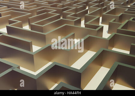 3D Abbildung gold Labyrinth, komplexe Konzept zur Problemlösung. Stockfoto