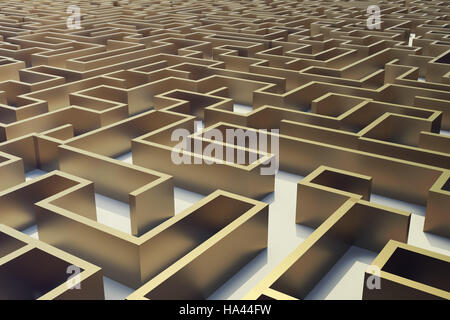 3D Abbildung gold Labyrinth, komplexe Konzept zur Problemlösung. Stockfoto
