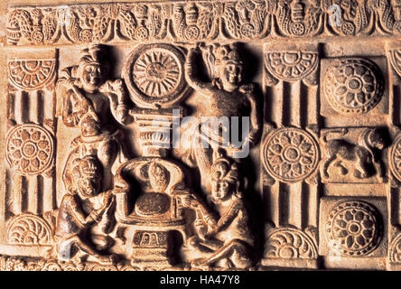 Amaravati Stupa, Verehrung der Thron mit Rad. Indien, 1. Jahrhundert v. Chr. Stockfoto