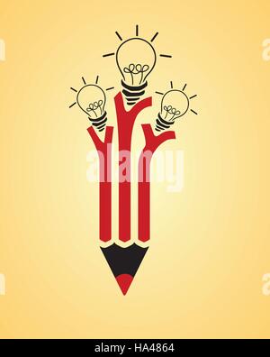 Roter Buntstift mit Idee-Lampen. Vektor-Illustration. Stock Vektor