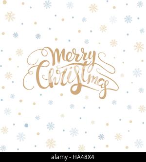 Frohe Weihnachten-Schriftzug über mit Schneeflocken. Die Hand gezeichneten Texts, Stock Vektor