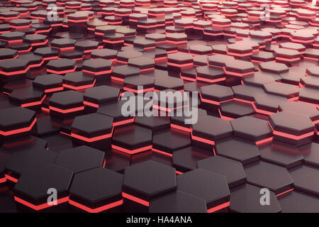 Rot glühende Sechseck futuristische Hintergrund. 3D-Rendering Stockfoto