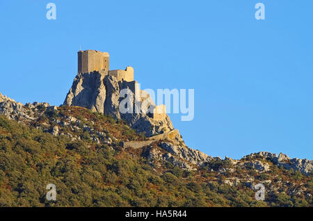 Burg Queribus Im Süden Frankreichs - Cathare Burg Queribus in Südfrankreich Stockfoto