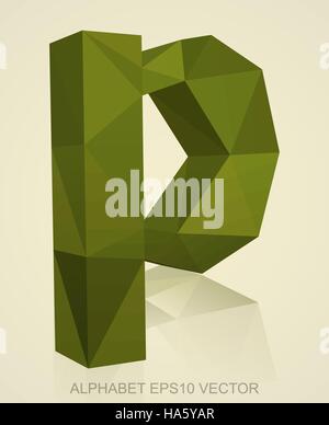 Abstrakte Khaki 3D polygonalen Kleinbuchstabe P mit Reflexion. Low-Poly-Alphabet-Sammlung. 10 EPS-Vektor-Illustration. Stock Vektor