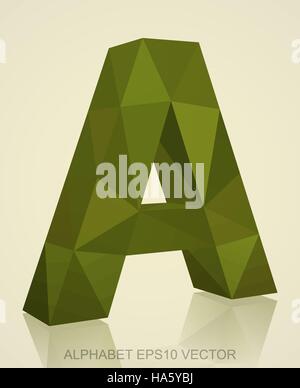 Abstrakte Khaki 3D polygonalen Großbuchstaben Buchstaben A mit Reflexion. Low-Poly-Alphabet-Sammlung. 10 EPS-Vektor-Illustration. Stock Vektor