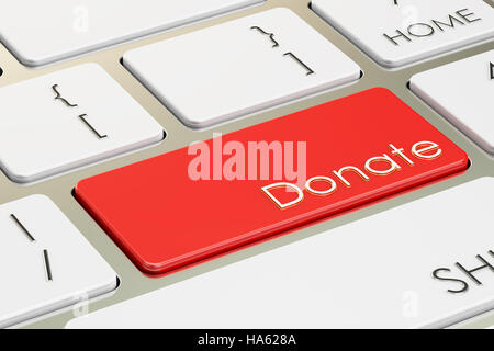 Spenden-Button Konzept auf Tastatur, 3D-Rendering Stockfoto