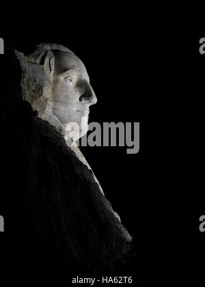 Profil von George Washington bei Nacht, Mount Rushmore National Memorial, South Dakota. Stockfoto