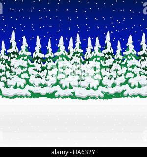 Verschneiten Winterwald. Weihnachten-Landschaft mit Schneeflocken und Chr Stock Vektor
